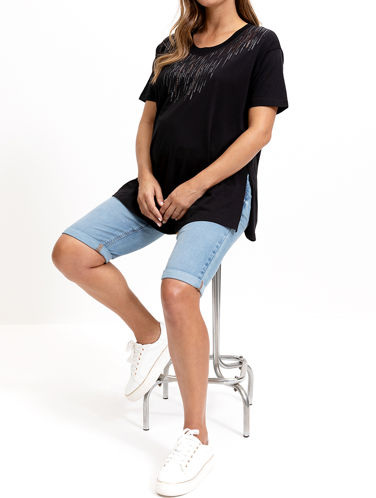 Shop Woolworths Black Embellished Relaxed Cotton Maternity Tshirt for
